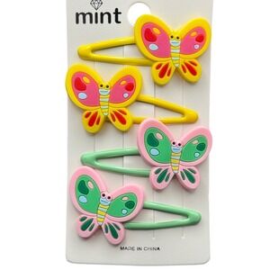 Mint Kids Butterfly Snap Hair Clips 4 Pack Yellow Pink Green Butterfly Barrettes